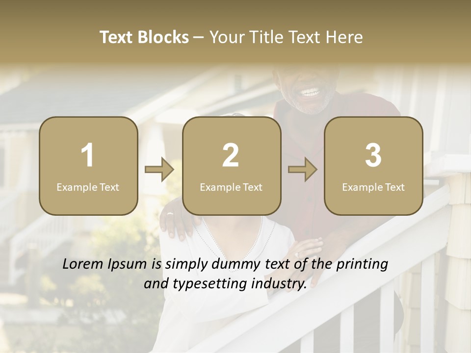 African American Middle Aged Couple Standing Together On Stairs Outside Home. PowerPoint Template