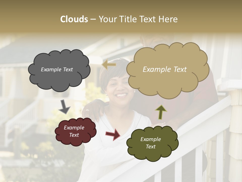 African American Middle Aged Couple Standing Together On Stairs Outside Home. PowerPoint Template