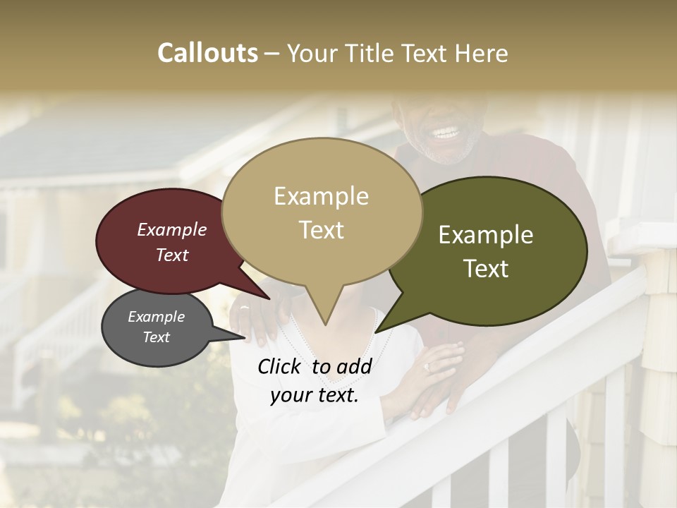 African American Middle Aged Couple Standing Together On Stairs Outside Home. PowerPoint Template