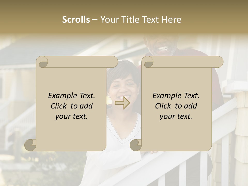 African American Middle Aged Couple Standing Together On Stairs Outside Home. PowerPoint Template