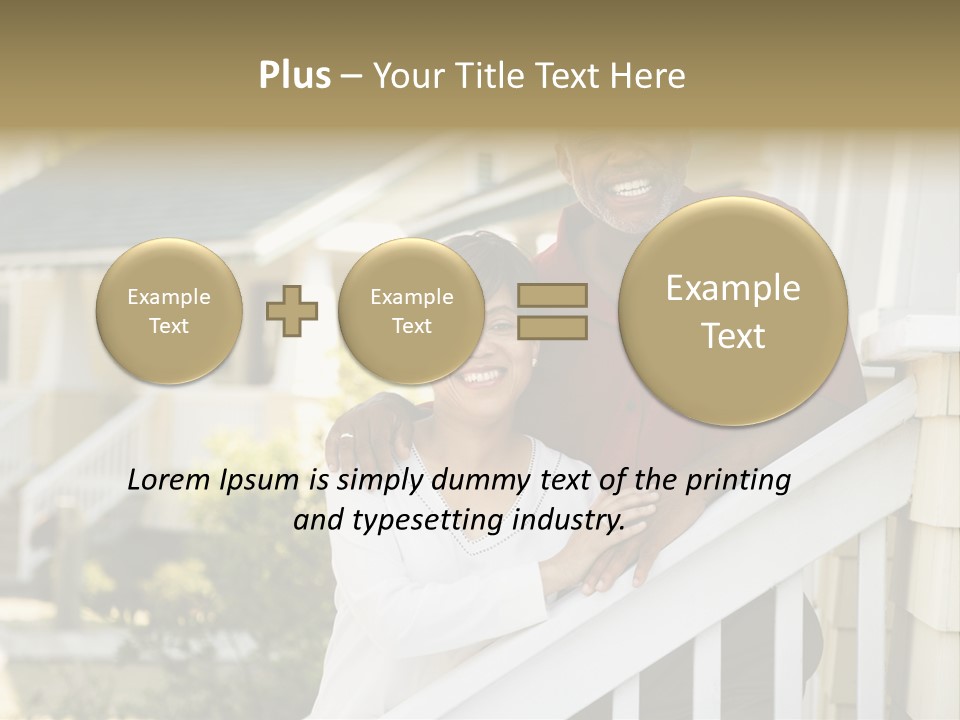 African American Middle Aged Couple Standing Together On Stairs Outside Home. PowerPoint Template
