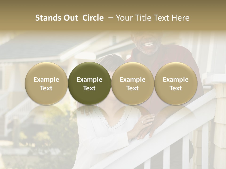 African American Middle Aged Couple Standing Together On Stairs Outside Home. PowerPoint Template