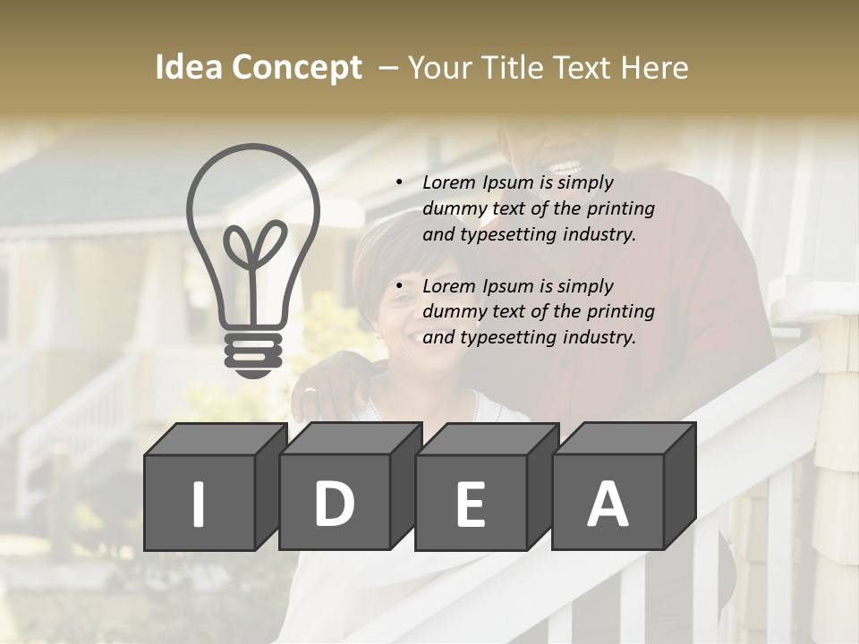 African American Middle Aged Couple Standing Together On Stairs Outside Home. PowerPoint Template