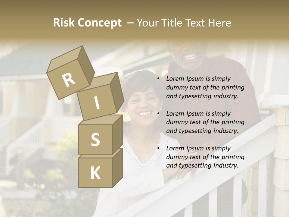 African American Middle Aged Couple Standing Together On Stairs Outside Home. PowerPoint Template