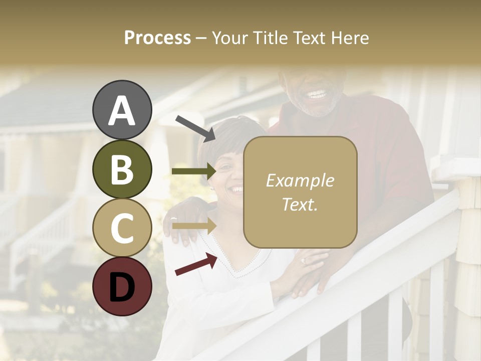 African American Middle Aged Couple Standing Together On Stairs Outside Home. PowerPoint Template