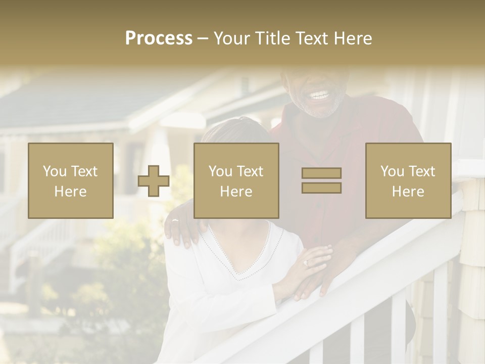 African American Middle Aged Couple Standing Together On Stairs Outside Home. PowerPoint Template