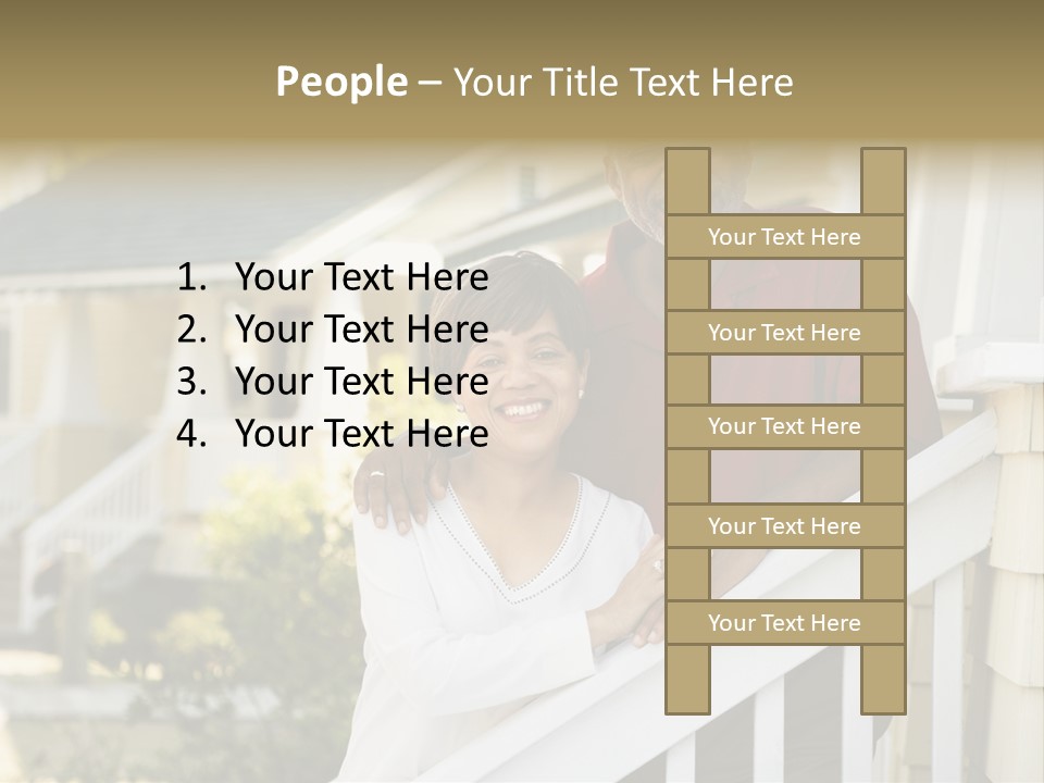 African American Middle Aged Couple Standing Together On Stairs Outside Home. PowerPoint Template