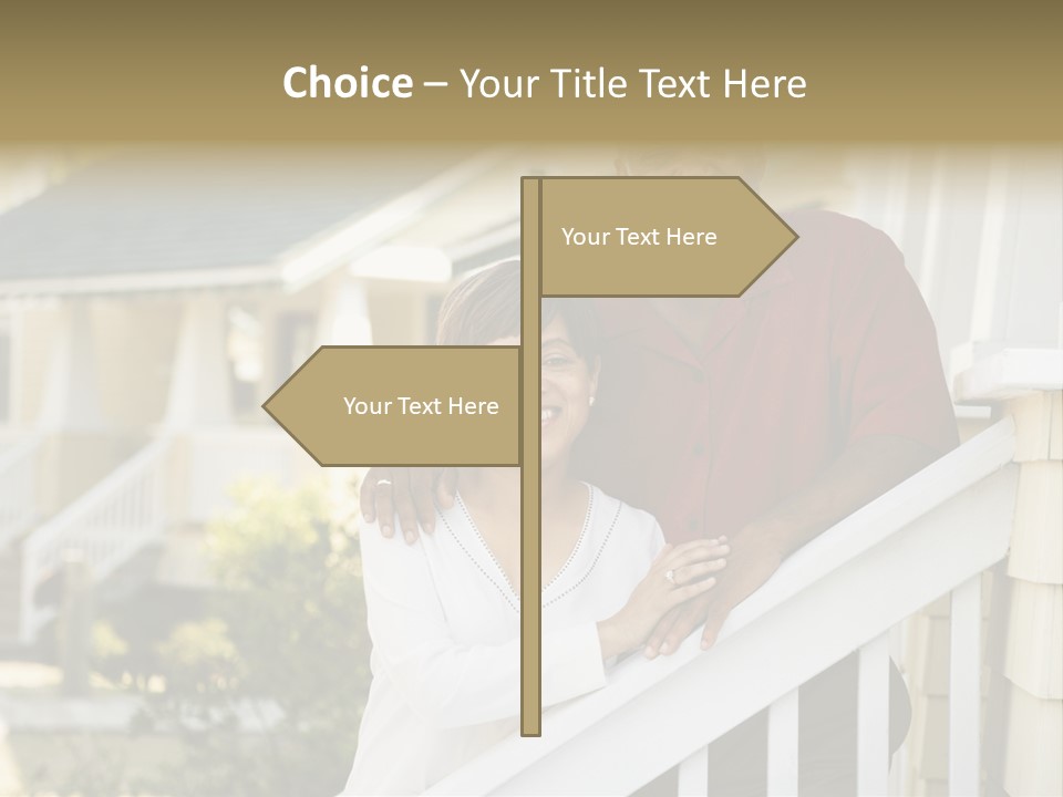 African American Middle Aged Couple Standing Together On Stairs Outside Home. PowerPoint Template