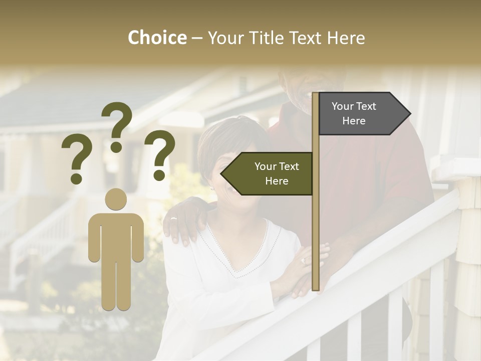African American Middle Aged Couple Standing Together On Stairs Outside Home. PowerPoint Template