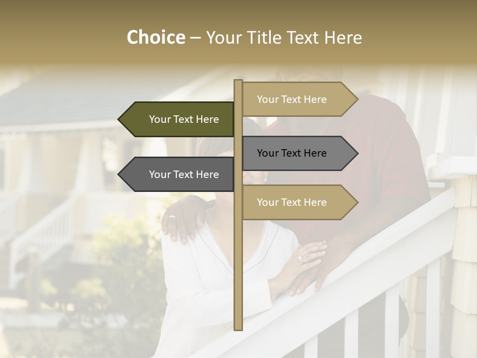 African American Middle Aged Couple Standing Together On Stairs Outside Home. PowerPoint Template