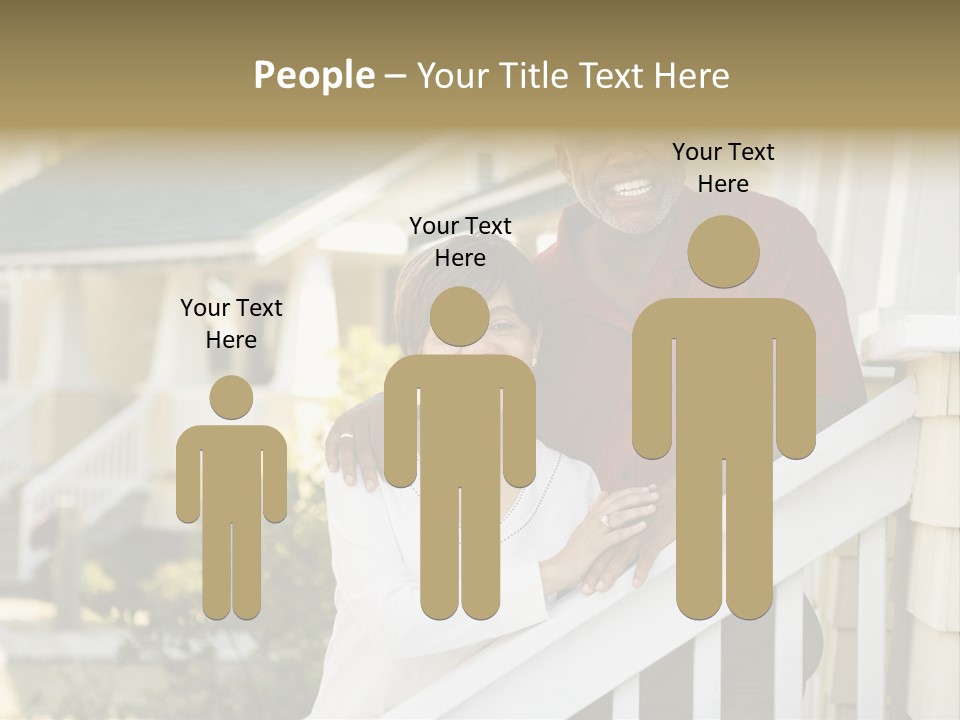 African American Middle Aged Couple Standing Together On Stairs Outside Home. PowerPoint Template