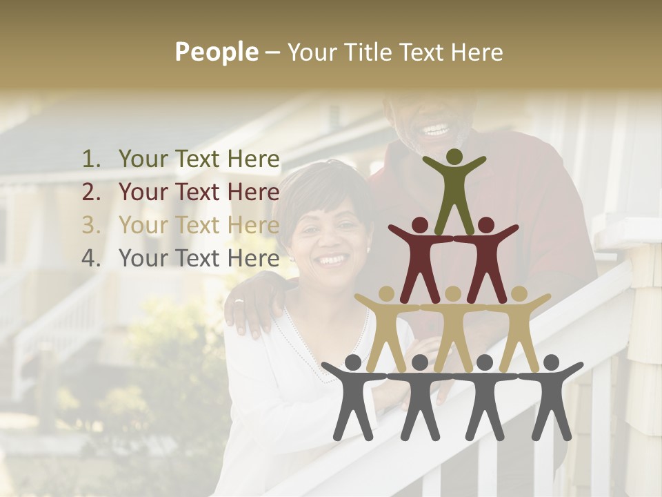 African American Middle Aged Couple Standing Together On Stairs Outside Home. PowerPoint Template