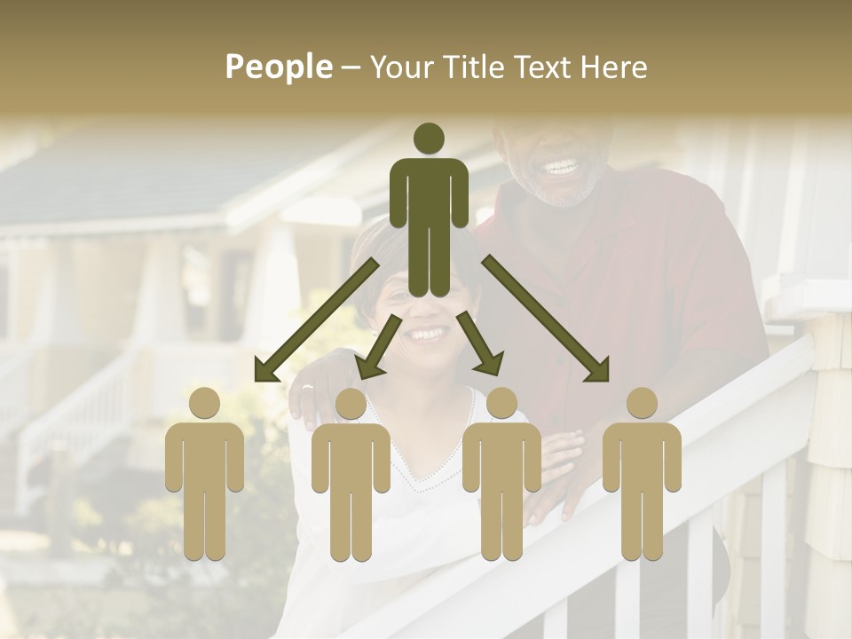 African American Middle Aged Couple Standing Together On Stairs Outside Home. PowerPoint Template