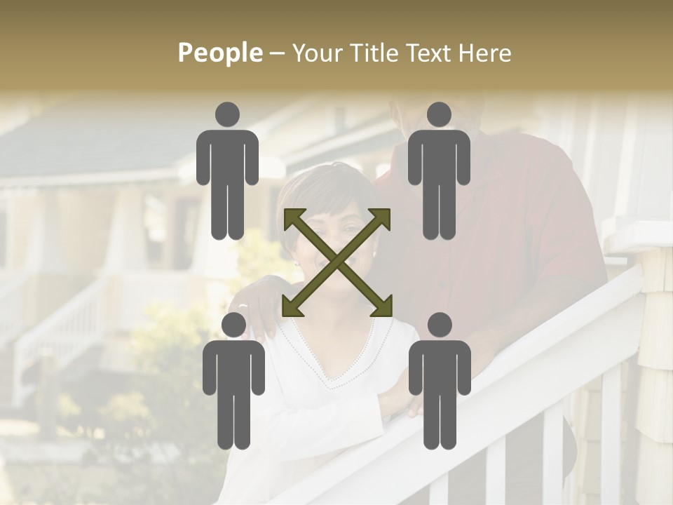 African American Middle Aged Couple Standing Together On Stairs Outside Home. PowerPoint Template