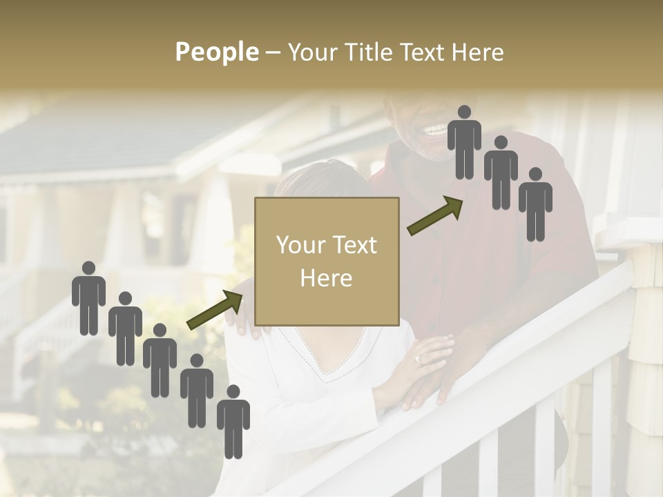 African American Middle Aged Couple Standing Together On Stairs Outside Home. PowerPoint Template