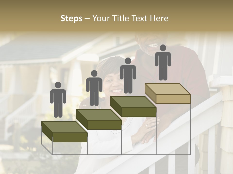 African American Middle Aged Couple Standing Together On Stairs Outside Home. PowerPoint Template