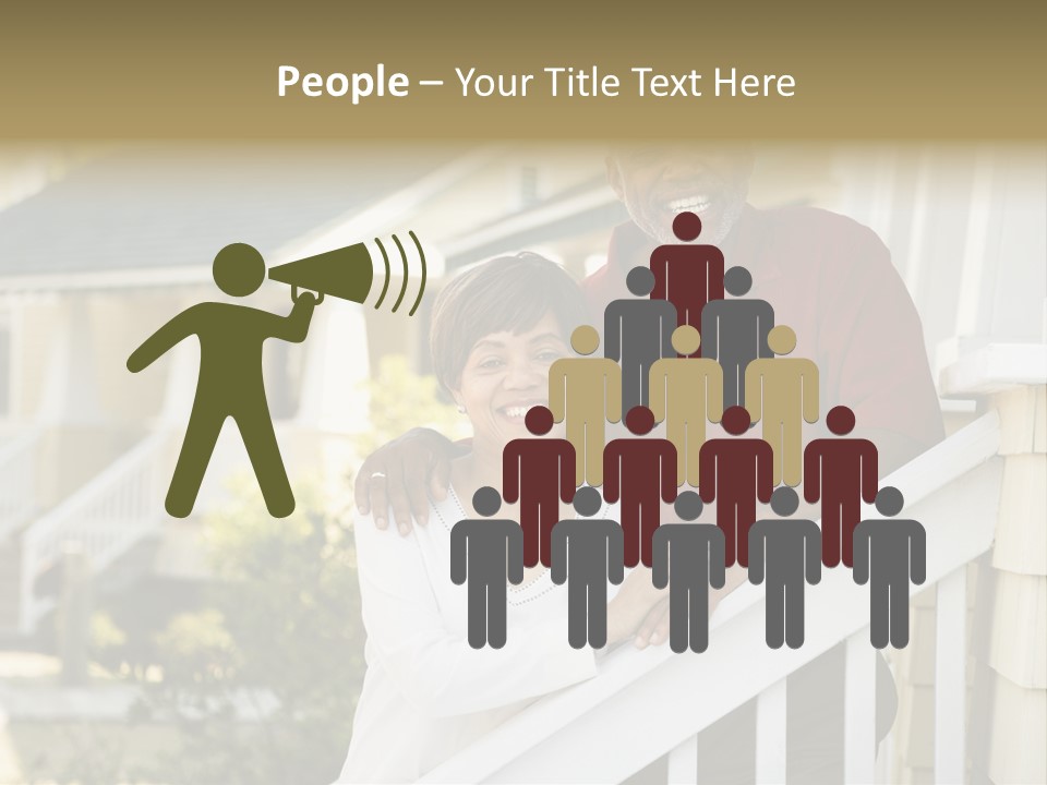 African American Middle Aged Couple Standing Together On Stairs Outside Home. PowerPoint Template