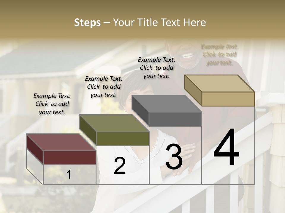 African American Middle Aged Couple Standing Together On Stairs Outside Home. PowerPoint Template