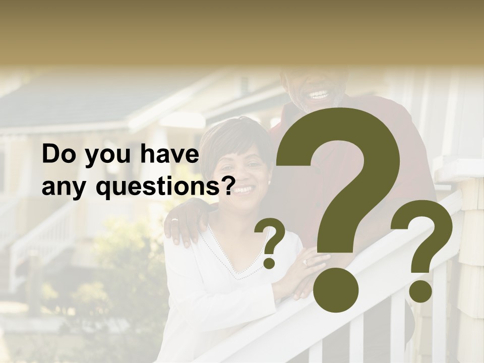 African American Middle Aged Couple Standing Together On Stairs Outside Home. PowerPoint Template