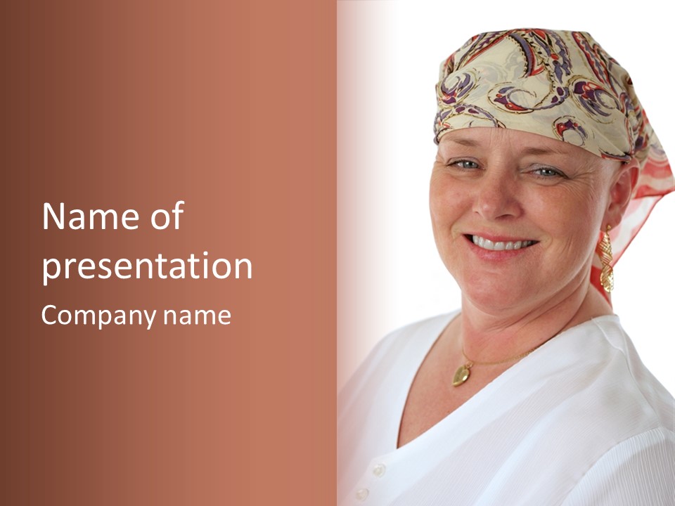 A Cancer Patient Wearing A Scarf To Hide Her Baldness. First In A Sequence Of Gradually Removing The Scarf. PowerPoint Template