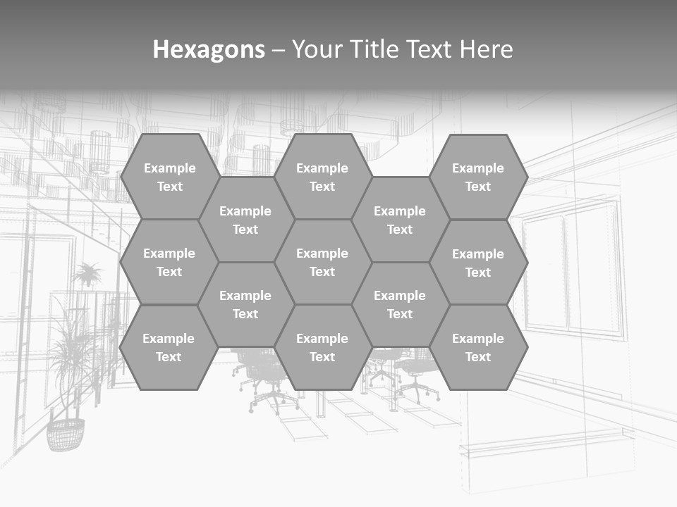 A Drawing Of A Room With Chairs And Desks PowerPoint Template
