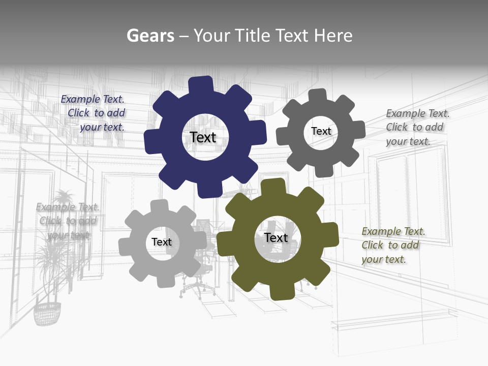 A Drawing Of A Room With Chairs And Desks PowerPoint Template