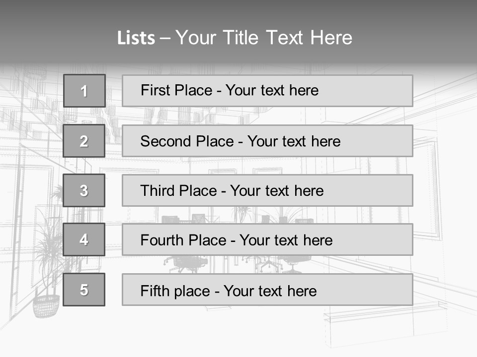 A Drawing Of A Room With Chairs And Desks PowerPoint Template