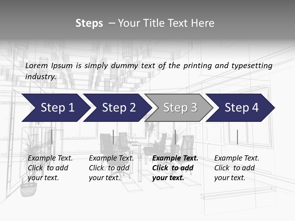 A Drawing Of A Room With Chairs And Desks PowerPoint Template