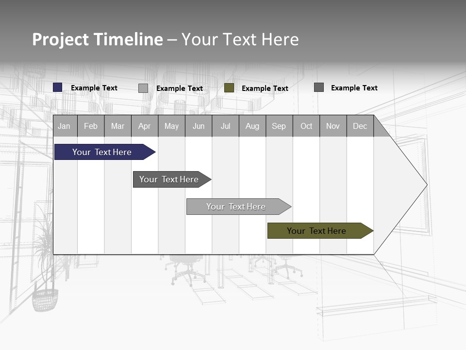 A Drawing Of A Room With Chairs And Desks PowerPoint Template