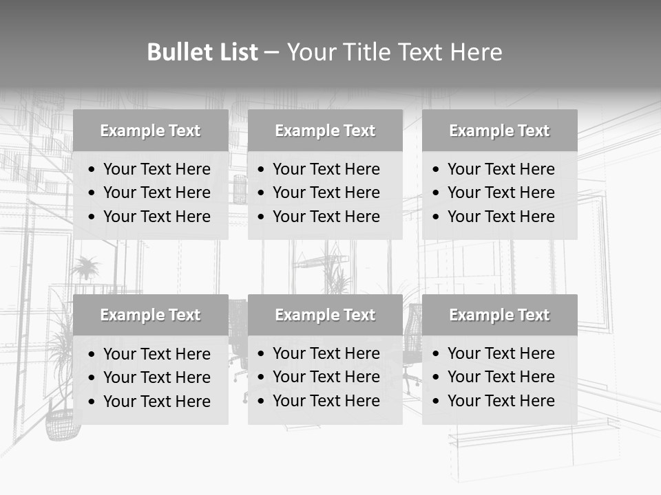 A Drawing Of A Room With Chairs And Desks PowerPoint Template
