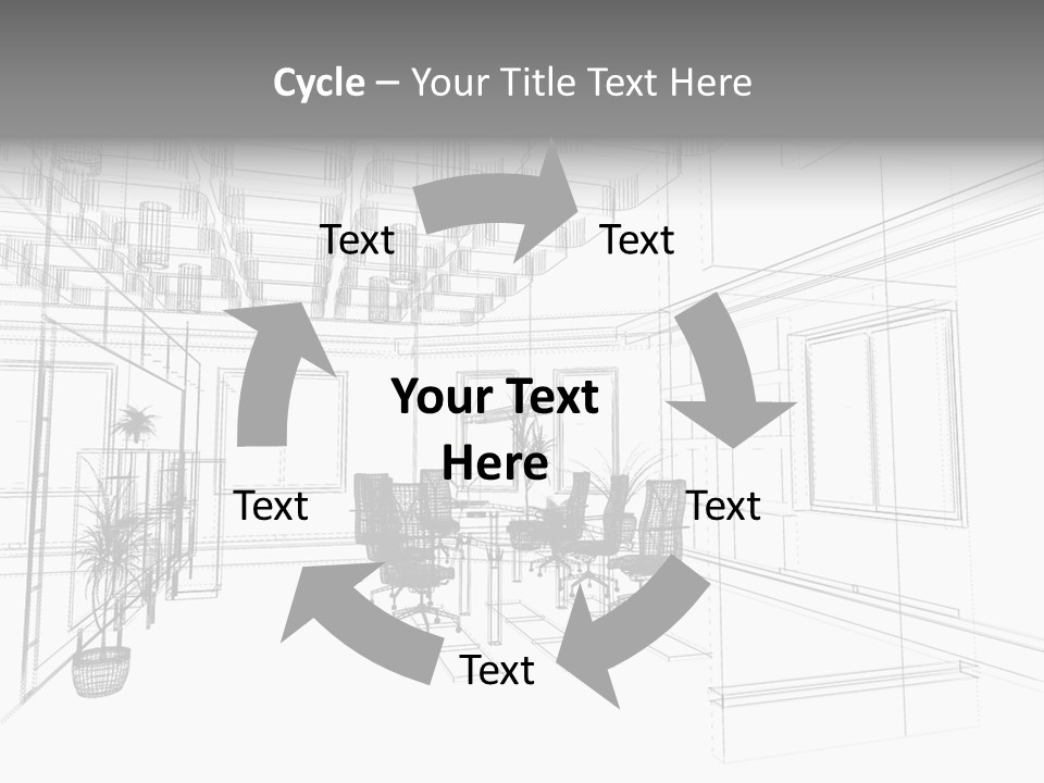 A Drawing Of A Room With Chairs And Desks PowerPoint Template