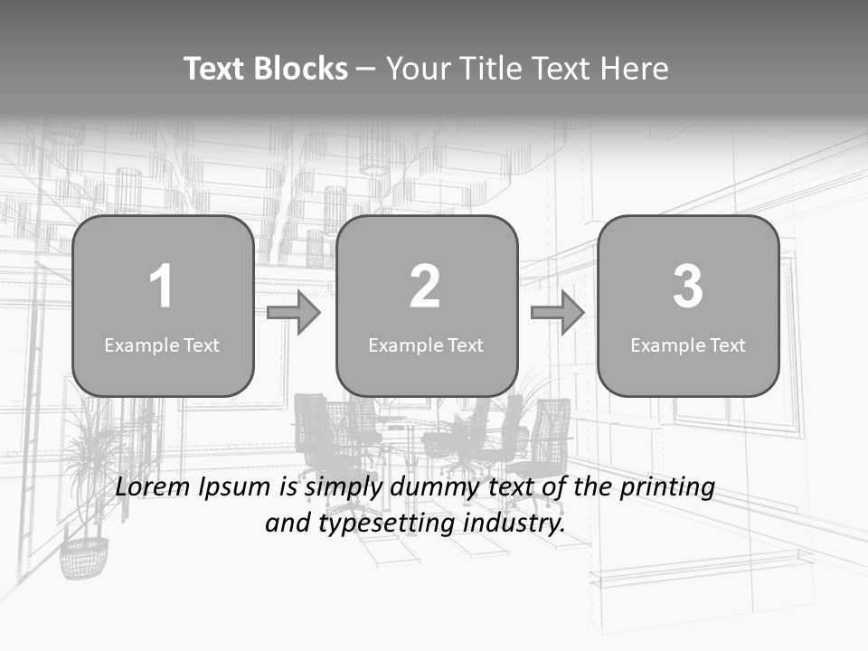 A Drawing Of A Room With Chairs And Desks PowerPoint Template