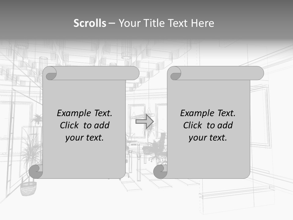A Drawing Of A Room With Chairs And Desks PowerPoint Template
