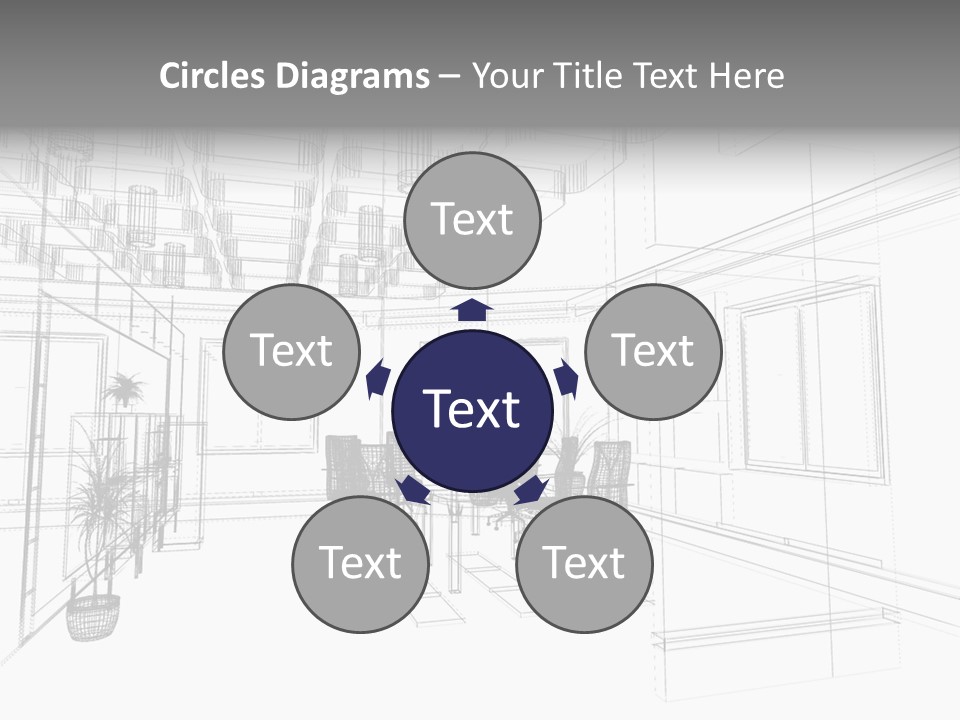 A Drawing Of A Room With Chairs And Desks PowerPoint Template