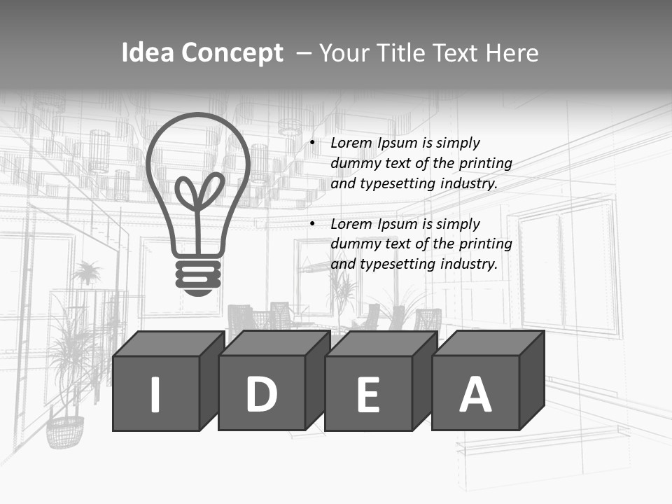 A Drawing Of A Room With Chairs And Desks PowerPoint Template