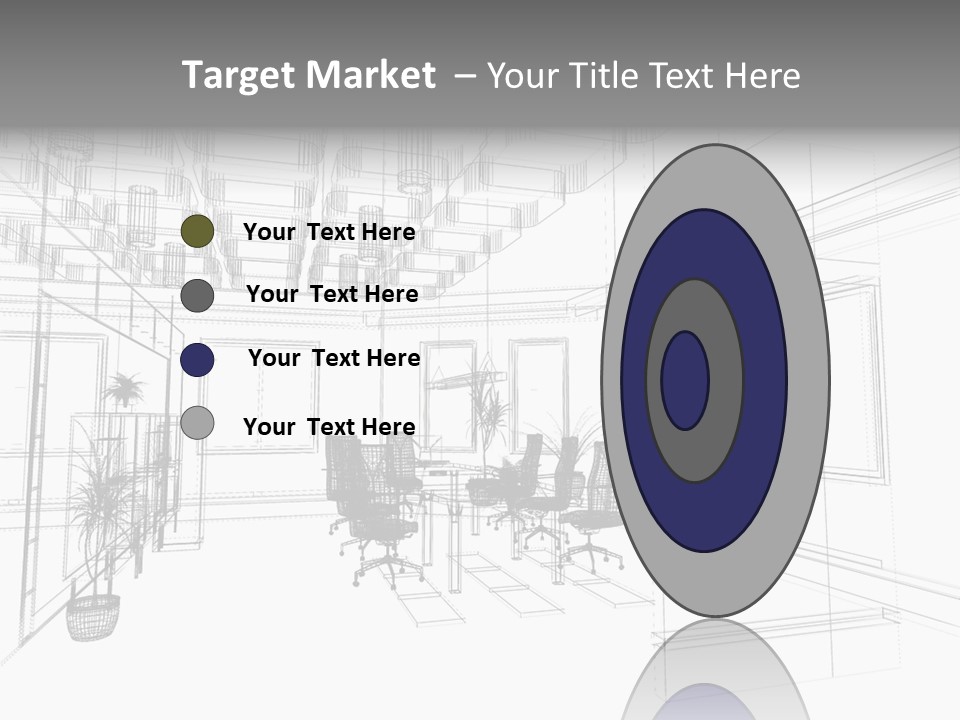 A Drawing Of A Room With Chairs And Desks PowerPoint Template