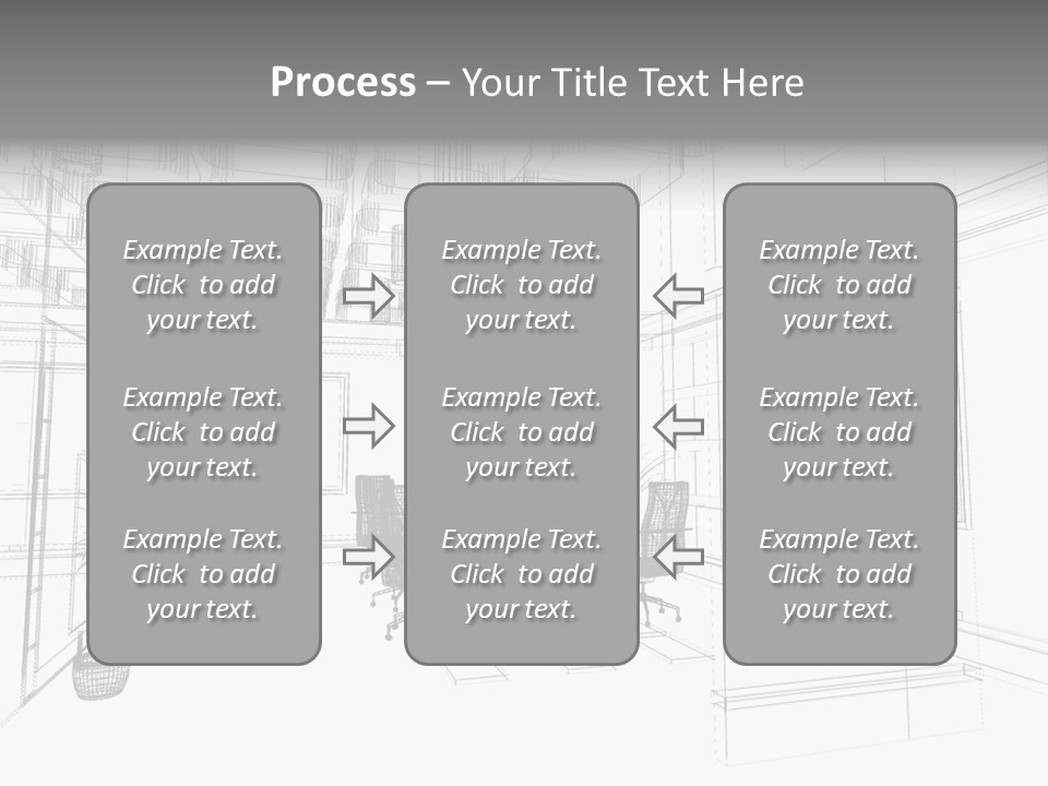 A Drawing Of A Room With Chairs And Desks PowerPoint Template