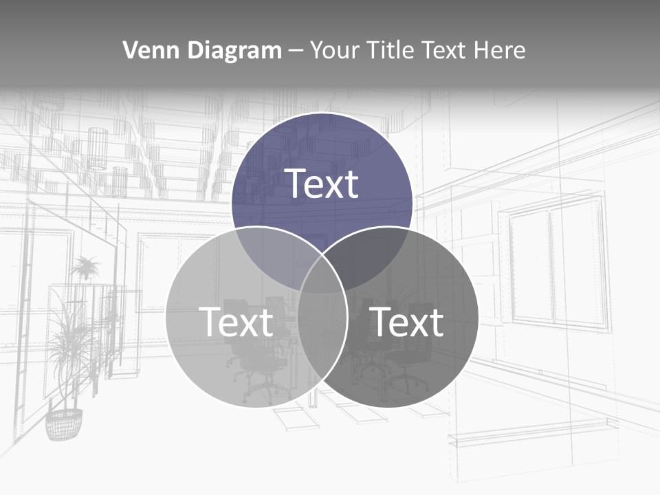 A Drawing Of A Room With Chairs And Desks PowerPoint Template