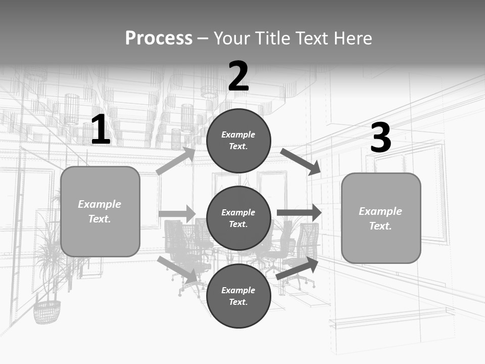 A Drawing Of A Room With Chairs And Desks PowerPoint Template