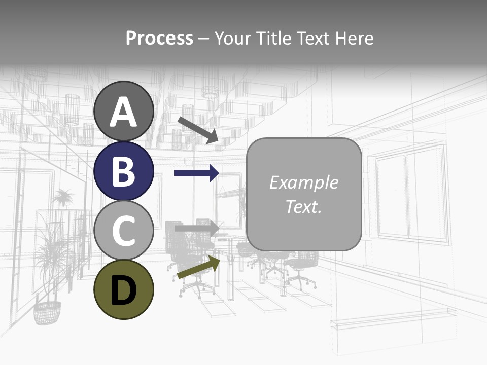 A Drawing Of A Room With Chairs And Desks PowerPoint Template