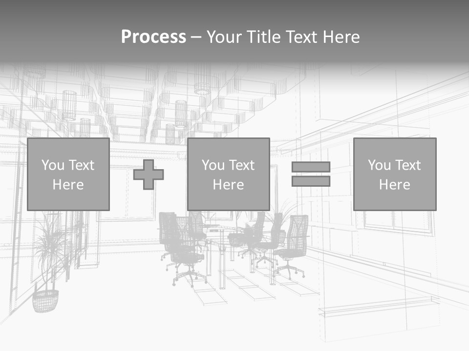 A Drawing Of A Room With Chairs And Desks PowerPoint Template