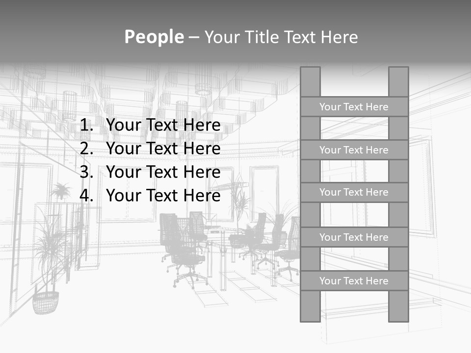 A Drawing Of A Room With Chairs And Desks PowerPoint Template