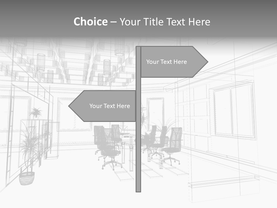 A Drawing Of A Room With Chairs And Desks PowerPoint Template