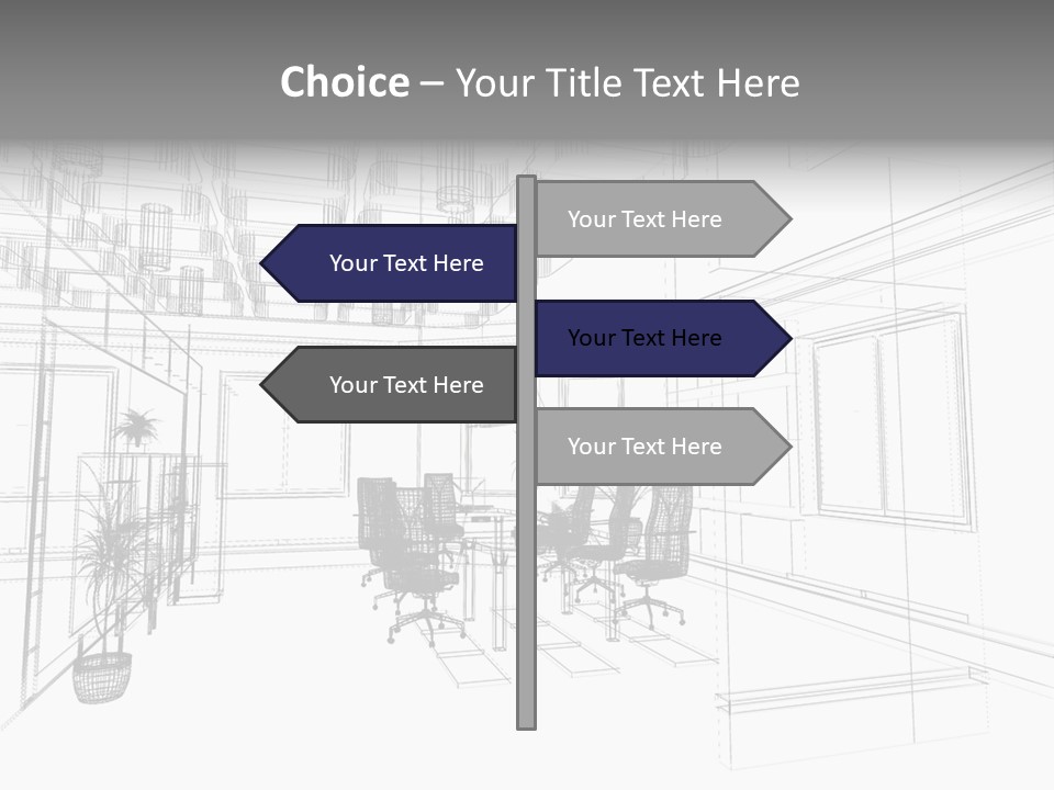 A Drawing Of A Room With Chairs And Desks PowerPoint Template
