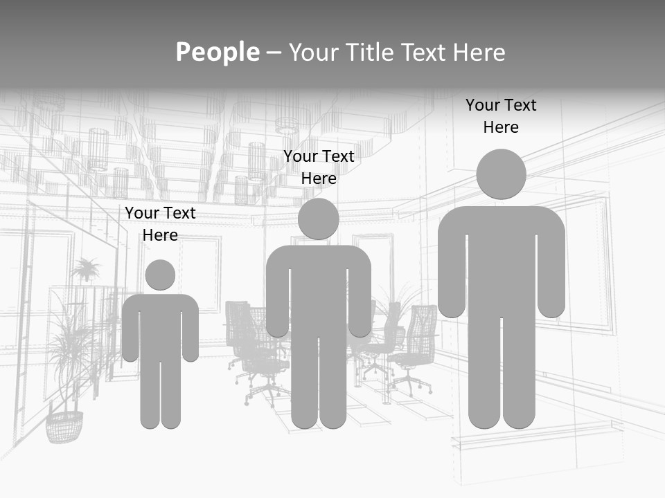 A Drawing Of A Room With Chairs And Desks PowerPoint Template