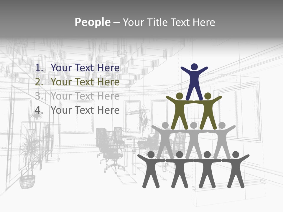 A Drawing Of A Room With Chairs And Desks PowerPoint Template