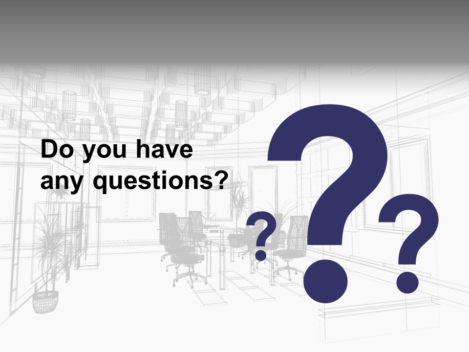 A Drawing Of A Room With Chairs And Desks PowerPoint Template