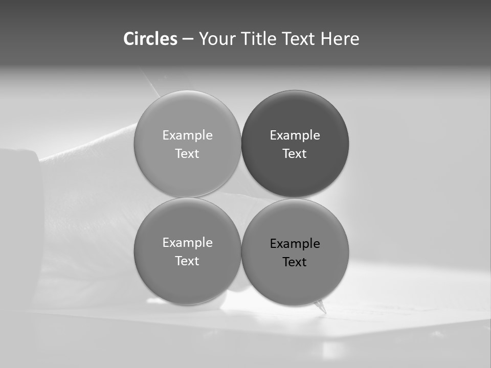 Hand At Desk Signing Paperwork/Document/ Contract Or Making Notes - Black And White Image. PowerPoint Template