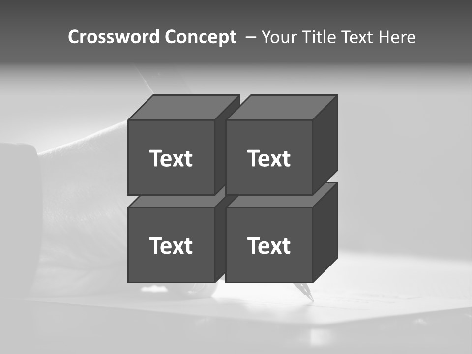 Hand At Desk Signing Paperwork/Document/ Contract Or Making Notes - Black And White Image. PowerPoint Template