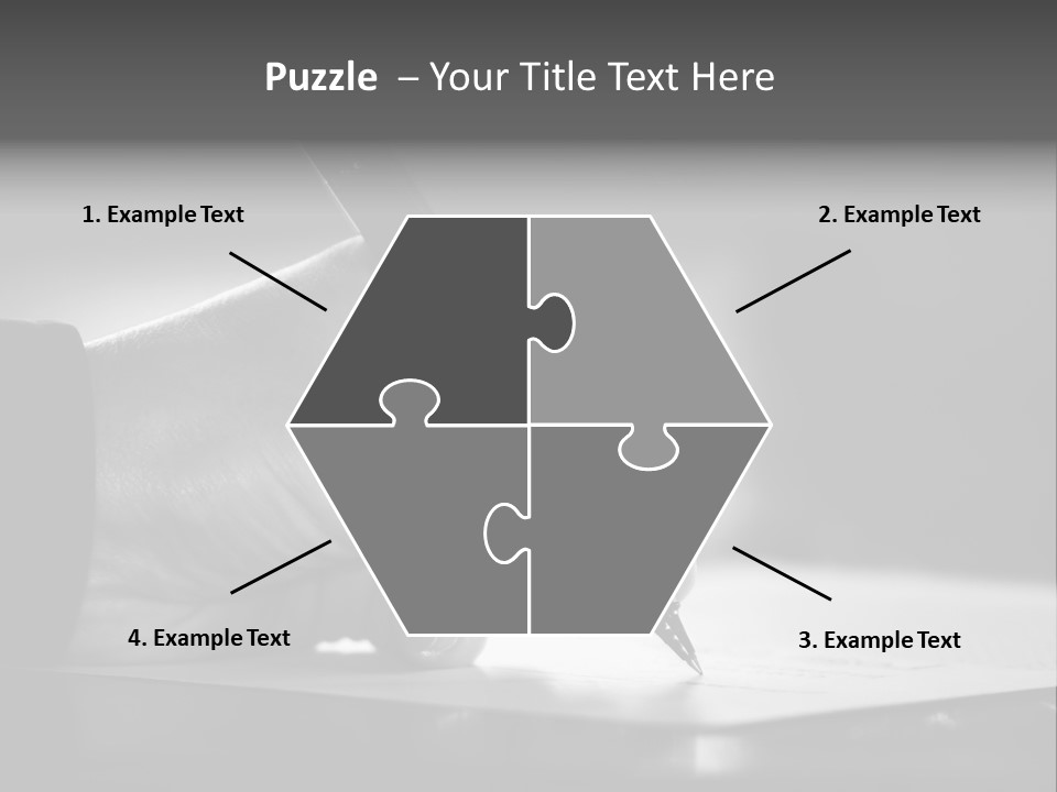 Hand At Desk Signing Paperwork/Document/ Contract Or Making Notes - Black And White Image. PowerPoint Template